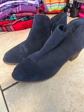 crown & ivy Navy Suede Ankle Booties with Low Heel